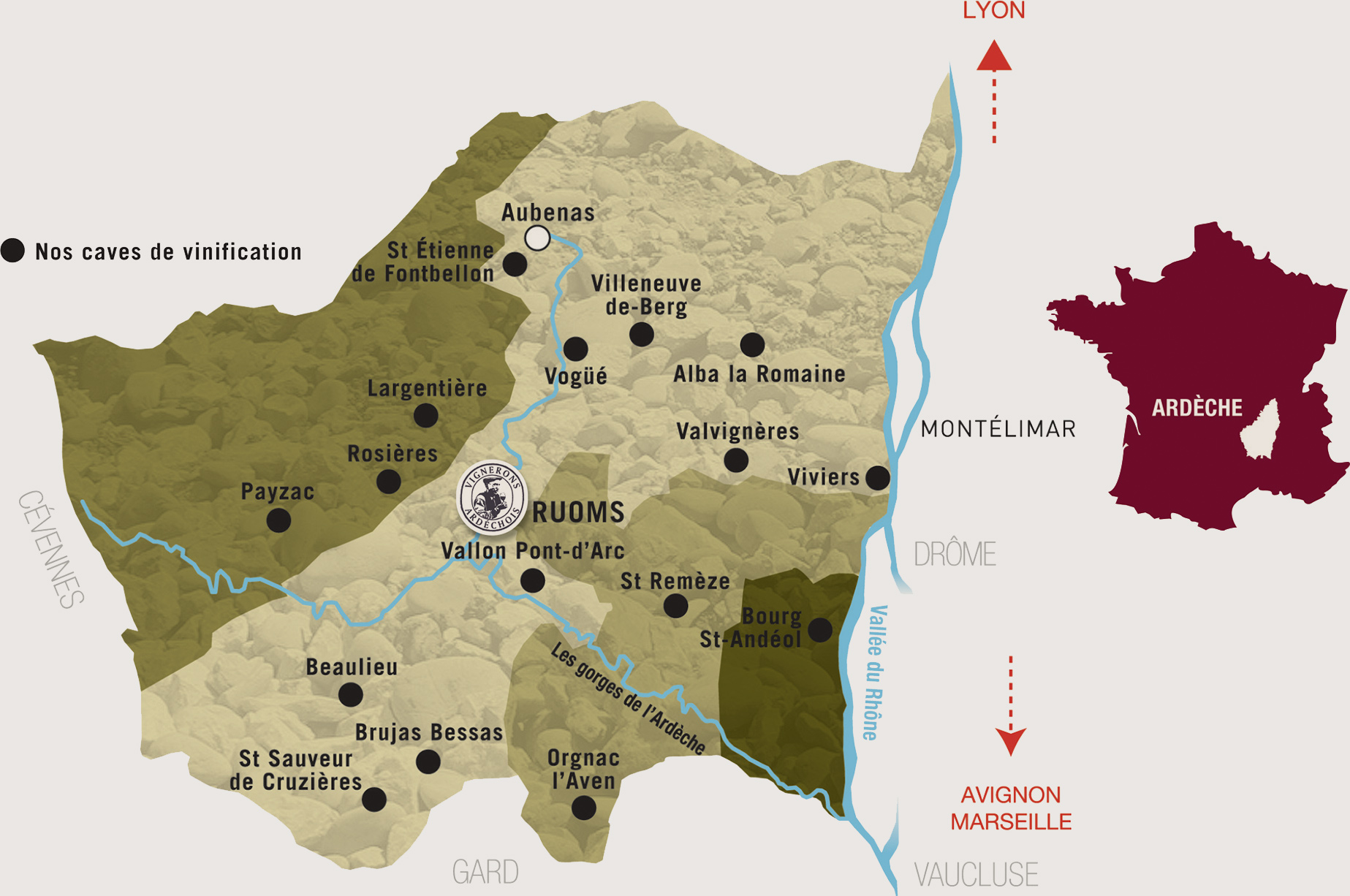Carte des terroirs d'Ardèche